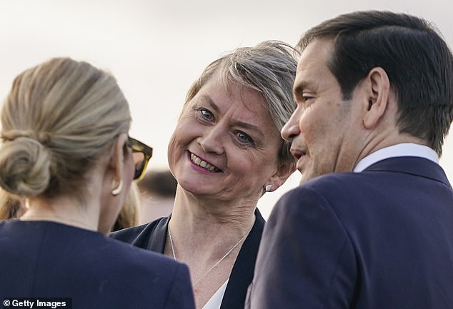 Foreign Secretary Yvette Cooper earlier greeted US Secretary of State Marco Rubio and his wife Jeanette Dousdebes