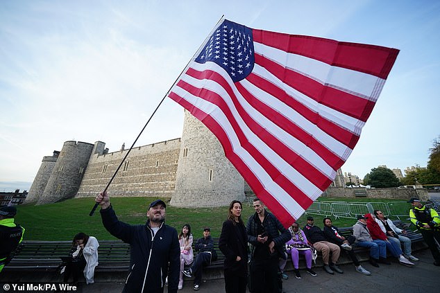 Some Maga faithful were also seen outside the castle grounds waving an American flag