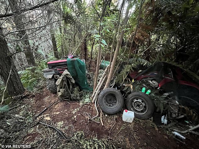 Tom Phillips, his daughters Ember, 9, and Jayda, 12, and son Maverick, 10, were using this bush clearing until Phillips was killed on New Zealand's North Island on Monday morning