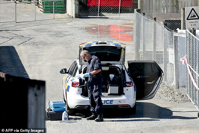 Police pictured at the scene of the shootout, near the town of Piopio, which claimed the life of fugitive Tom Phillips