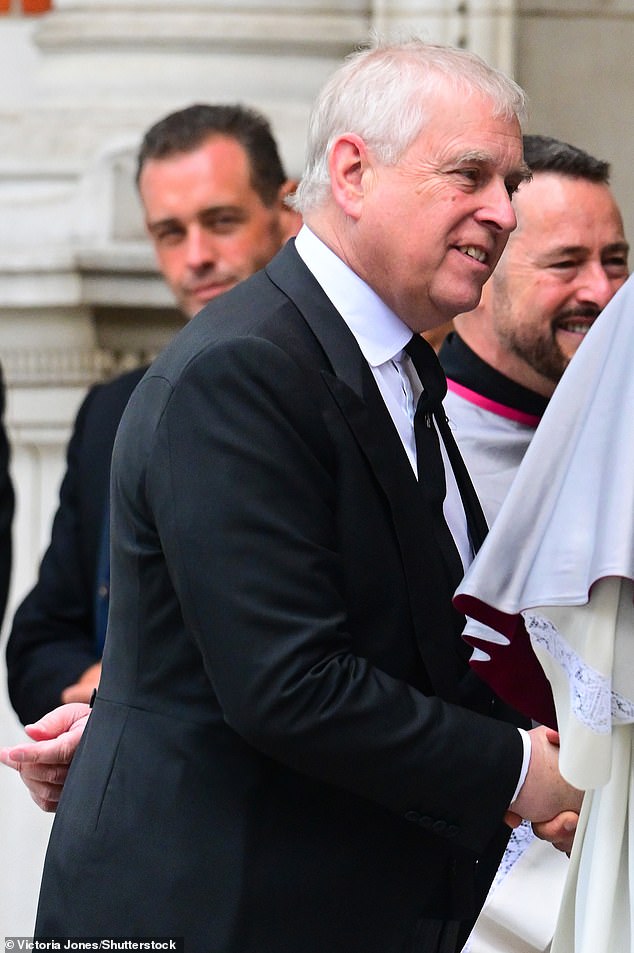 Andrew arrives for the Requiem Mass for the Duchess of Kent at Westminster Cathedral