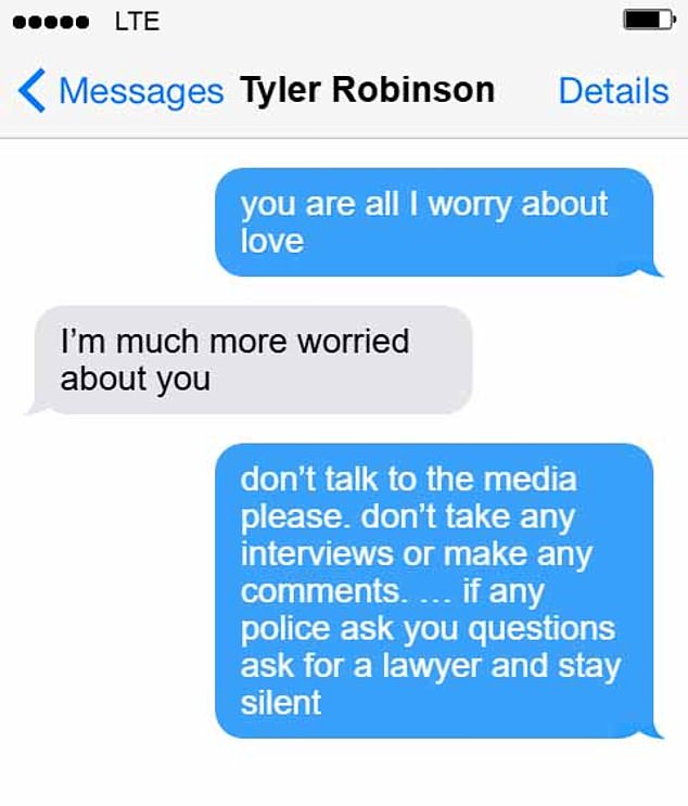 Robinson is said to have confessed to his roommate after Kirk's murder and said 'I'm sorry' while asking her to scrub all evidence of their text messages