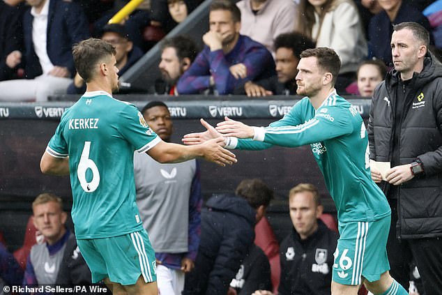 Liverpool boss Arne Slot then decided to take Kerkez off for Andy Robertson in just the 38th minute
