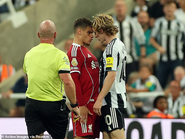 Kerkez sees eye to eye with Newcastle's Anthony Gordon earlier this season