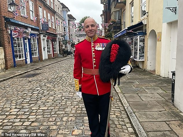 Lieutenant Colonel Storm Green, a South African officer of the Coldstream Guards, British Army, who will command the guard of honour in the Quadrangle at Windsor Castle today