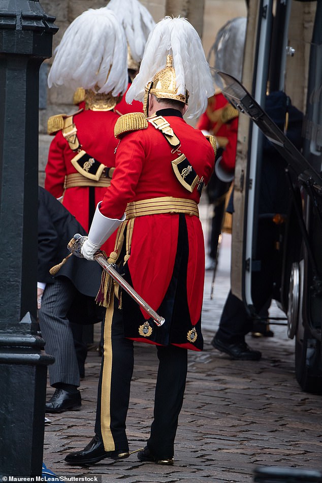 Members of the Honourable Corps of Gentlemen at Arms at Windsor Castle this morning