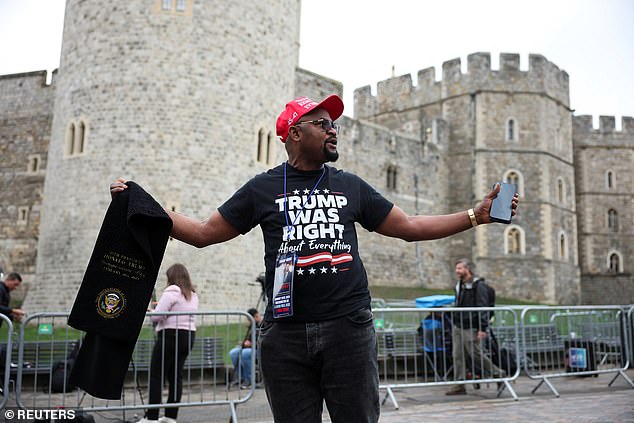 Trump supporter Augustine Chukwuma Obodo outside Windsor Castle this morning