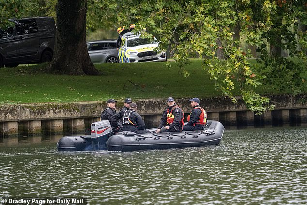 Police officers patrol the River Thames around Windsor this morning for the state visit