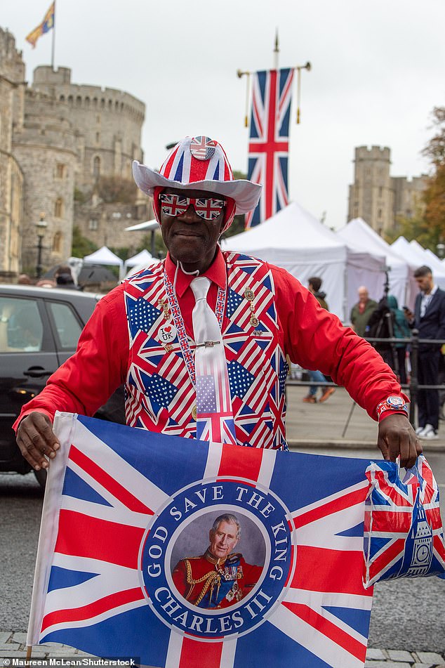 Royal fans outside Windsor Castle today as President Trump's state visit gets underway