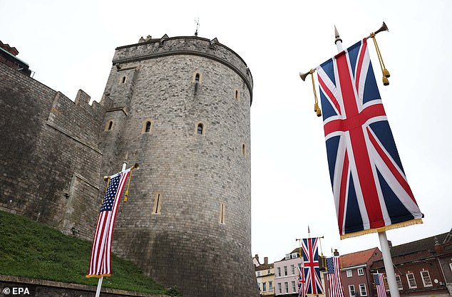 Scenes outside Windsor Castle this morning as President Trump's state visit begins