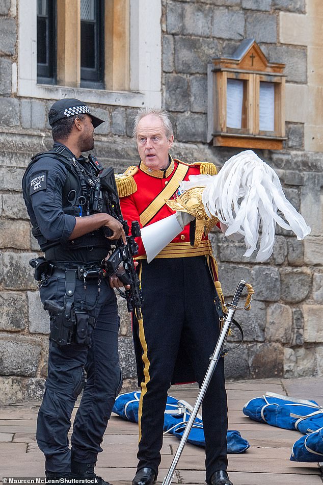 Members of the Honourable Corps of Gentlemen at Arms at Windsor Castle this morning