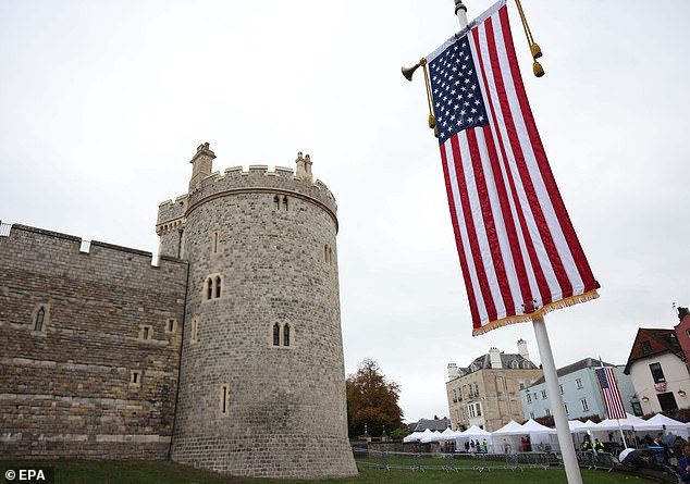 Scenes outside Windsor Castle this morning as President Trump's state visit begins