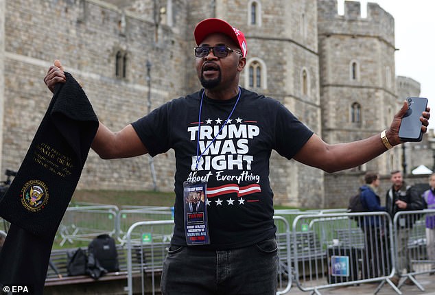 Trump supporter Augustine Chukwuma Obodo outside Windsor Castle this morning