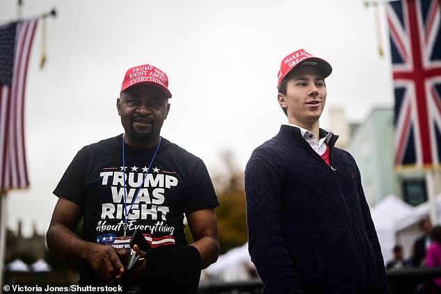 Supporters of US President Donald Trump stand outside Windsor Castle this morning