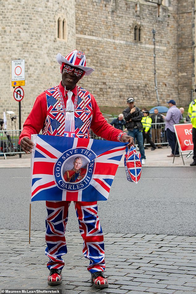 Royal fans outside Windsor Castle today as President Trump's state visit gets underway