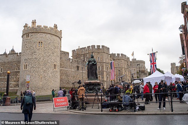 Scenes outside Windsor Castle this morning as President Trump's state visit begins