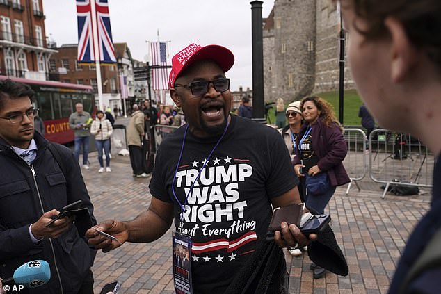 Trump supporter Augustine Chukwuma Obodo outside Windsor Castle this morning
