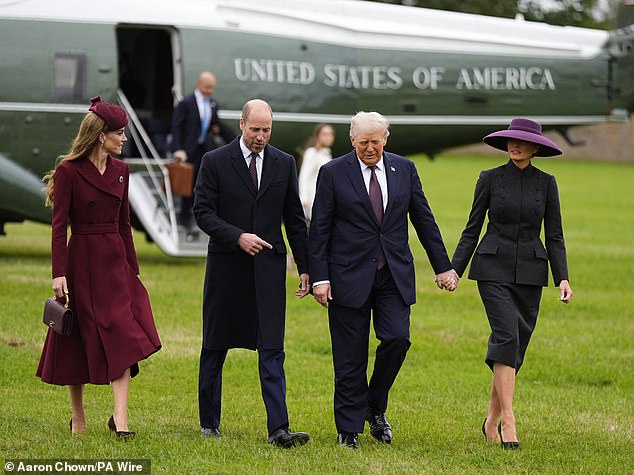 The Princess of Wales (far left) has welcomed Donald and Melania Trump to Windsor Castle alongside her husband Prince William at the start of the American president's historic state visit