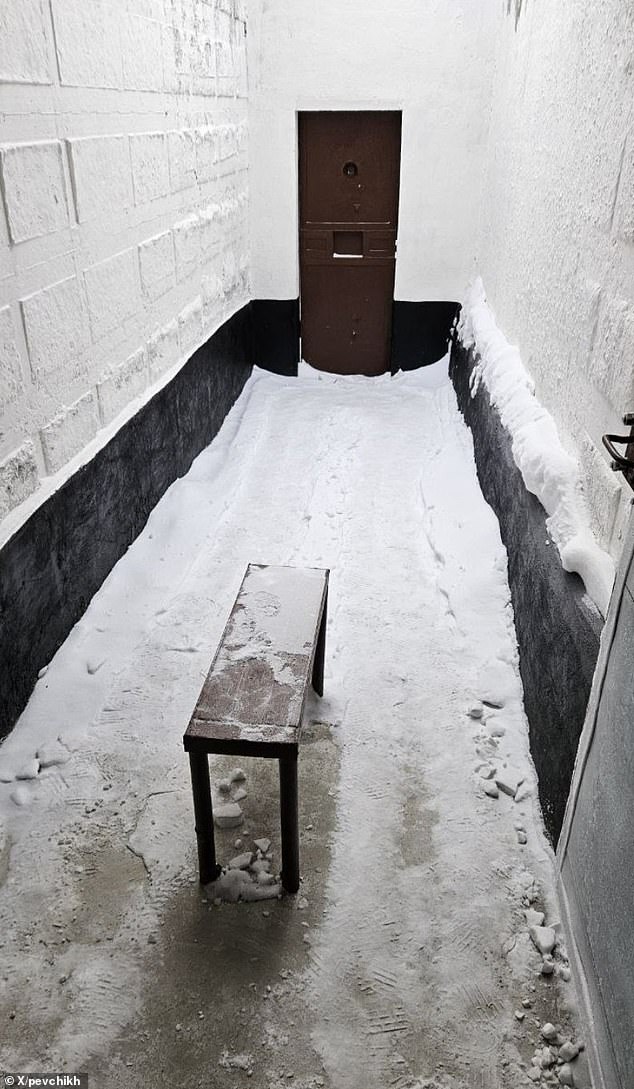 A second set of images showed the prison's shabby 'exercise yard' which was ultimately a narrow concrete room with a single bench