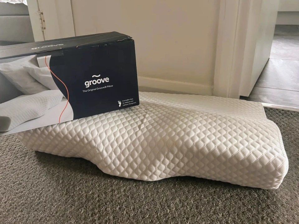 Groove pillow in its box.