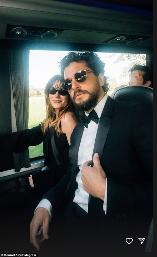 Among those watching the couple tie the knot at Firle Place in East Sussex were Twisters star Kiernan Shipka and Kit Harington - Marisa's on-screen husband in Industry