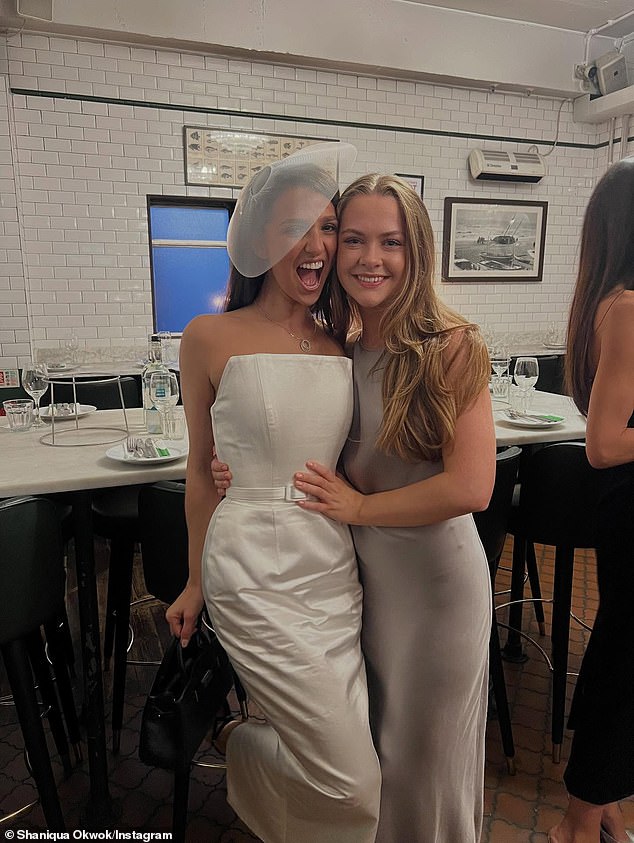 Marisa set the tone for the weekend's festivities in a custom dress by The Own Studio and a chic Noel Stewart hat for the couple's rehearsal dinner (pictured with Liadan Dunlea)