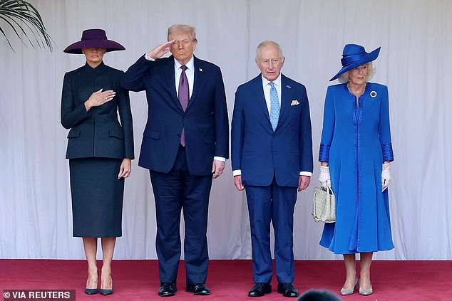 First Lady Melania Trump, President Donald Trump, King Charles III and Queen Camilla today