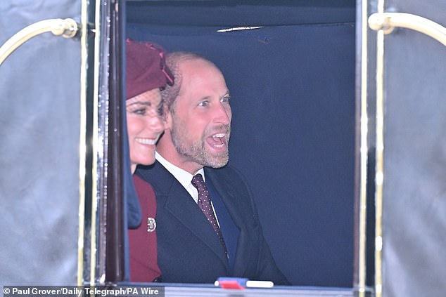 The Prince and Princess of Wales during the carriage procession to Windsor Castle today