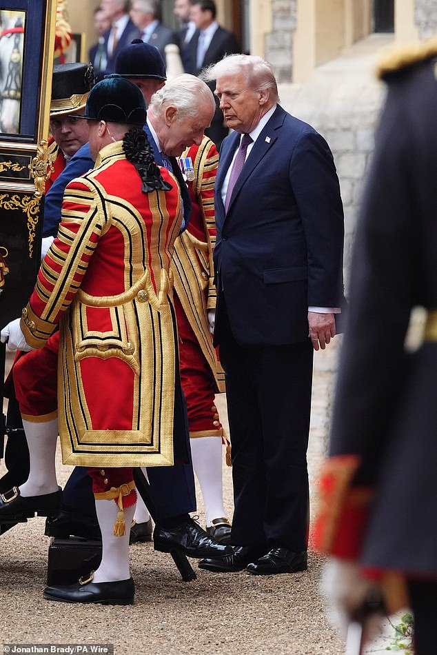 King Charles III and US President Donald Trump arrive at Windsor Castle this afternoon