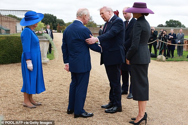 King Charles III and Queen Camilla greet President Donald Trump and First Lady Melania today