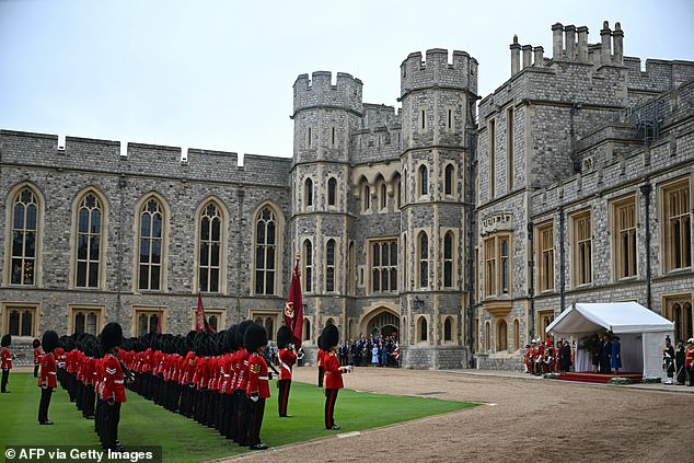 The ceremonial welcome in the Quadrangle at Windsor Castle this afternoon