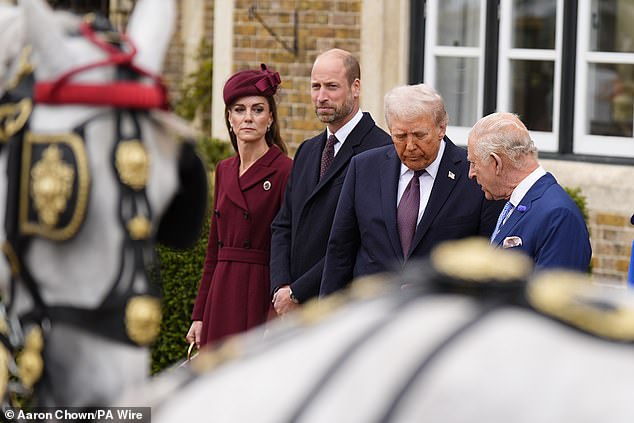 Kate, William, Donald Trump and Charles wait for the carriages after arriving at Windsor Castle