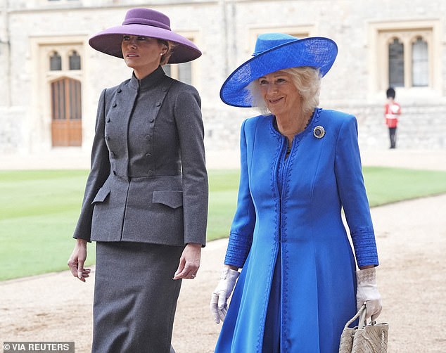 First Lady Melania Trump and Queen Camilla walk through the Windsor Castle courtyard