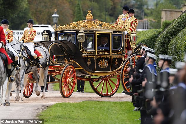 King Charles III and US President Donald Trump during today's carriage procession in Windsor