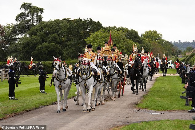 Tthe carriage procession to Windsor Castle today ahead of the ceremonial welcome