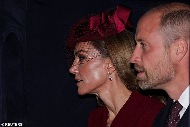 The Prince and Princess of Wales during the carriage procession to Windsor Castle today