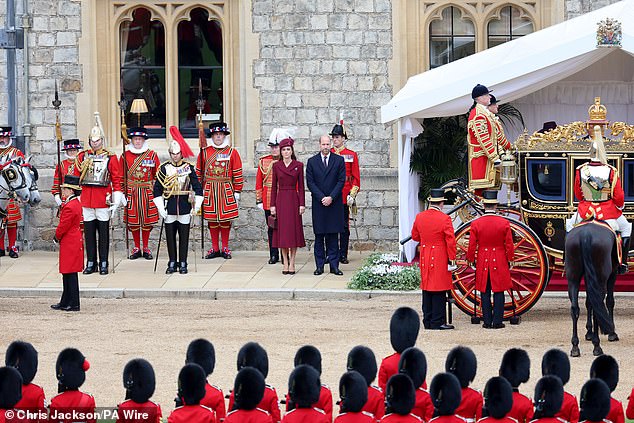 The Prince and Princess of Wales during the ceremonial welcome at Windsor Castle today