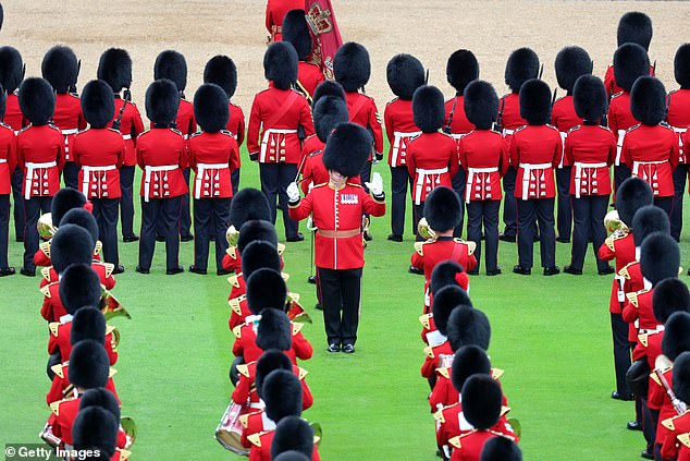 The guard of honour waits for the ceremonial welcome in the Quadrangle at Windsor Castle