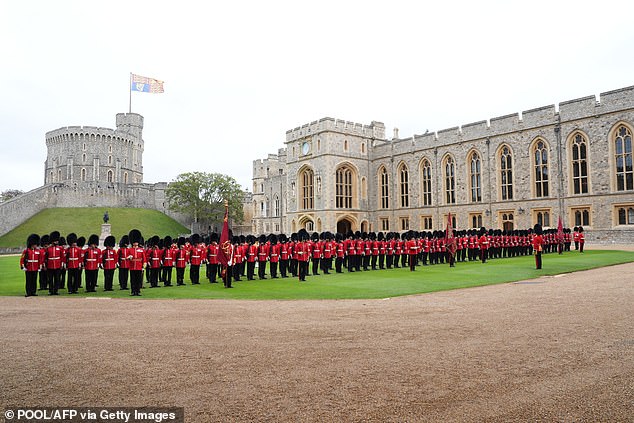 The guard of honour waits for the ceremonial welcome in the Quadrangle at Windsor Castle