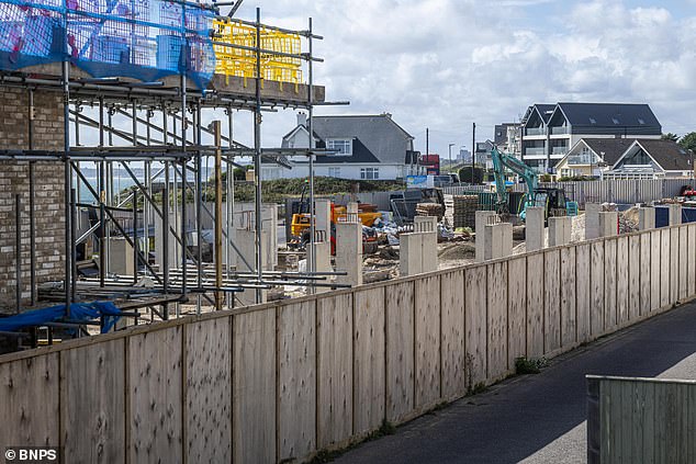 The 20ft by 8ft concrete wall which has been added to the end of a new roof terrace being built opposite Mrs Bates's house