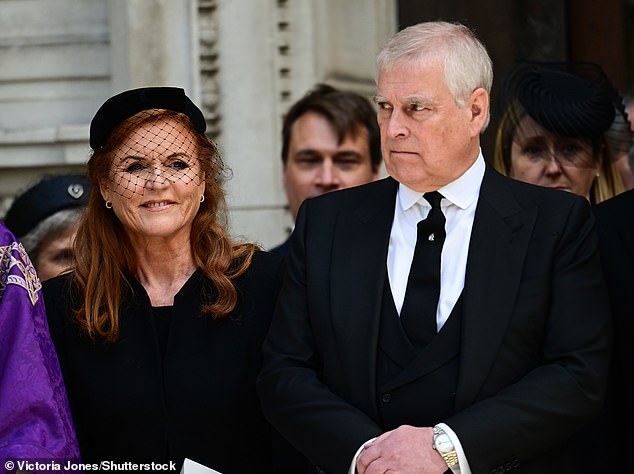 Sarah Ferguson, Duchess of York, and Prince Andrew at the funeral on Tuesday, much to the public's surprise