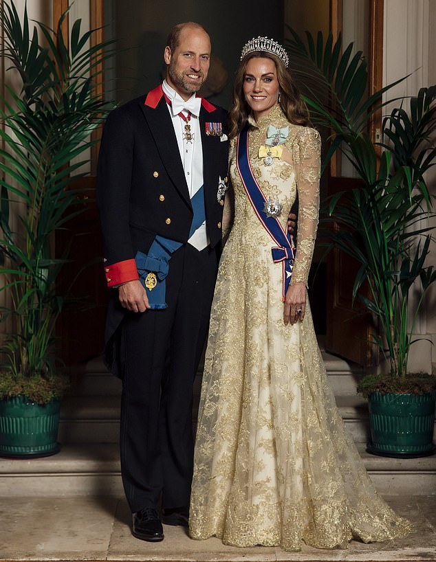 The Prince and Princess of Wales are pictured ahead of the state banquet at Windsor Castle
