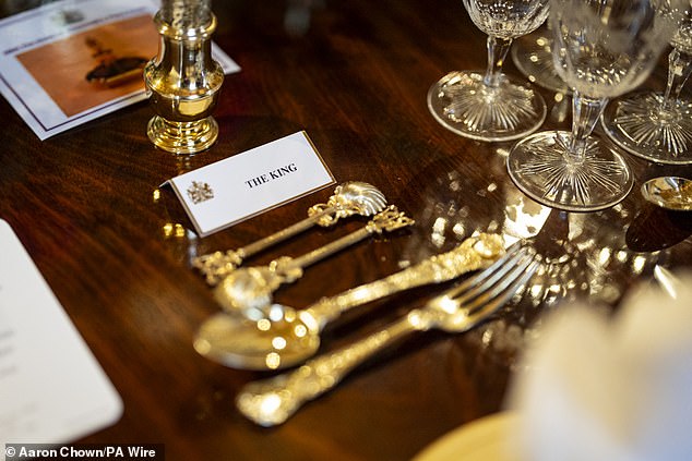 King Charles's place setting at the the 42.32 metre long table