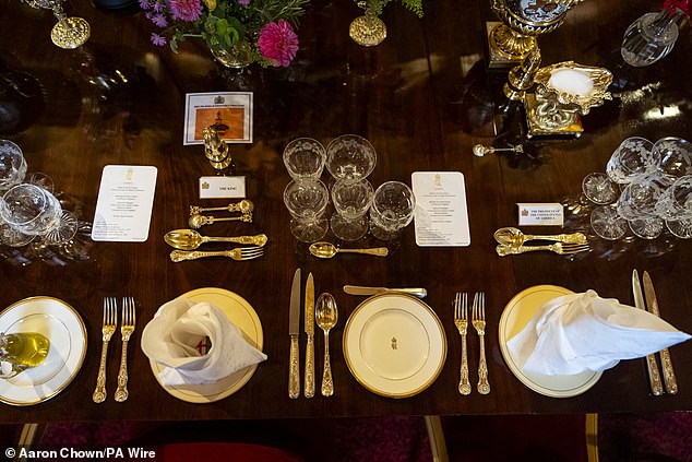 Donald Trump's place setting (right). The American leader will be sat next to his 'long-time friend' King Charles III