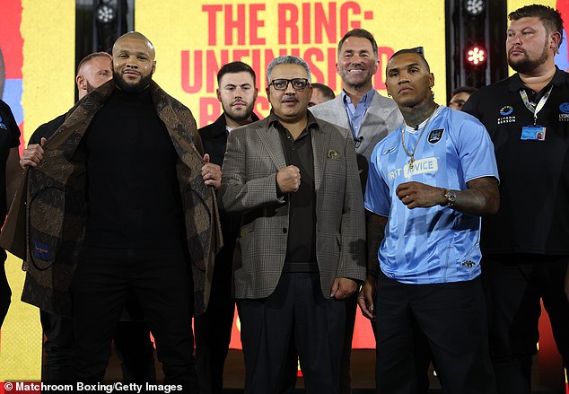 Conor Benn wore a Manchester City shirt in memory of Hatton at the conference