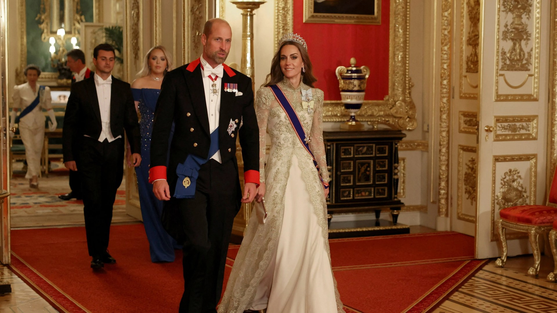 Trump hails 'radiant and health' Princess Kate as she dazzles in gold gown and takes seat next to president at banquet