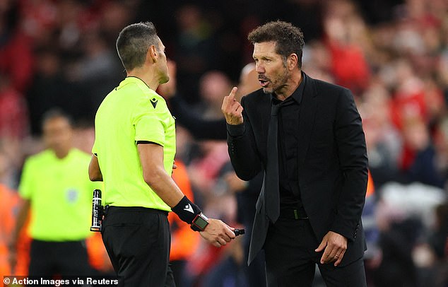 Simeone gestured furiously at referee Maurizio Mariani but was handed his marching orders