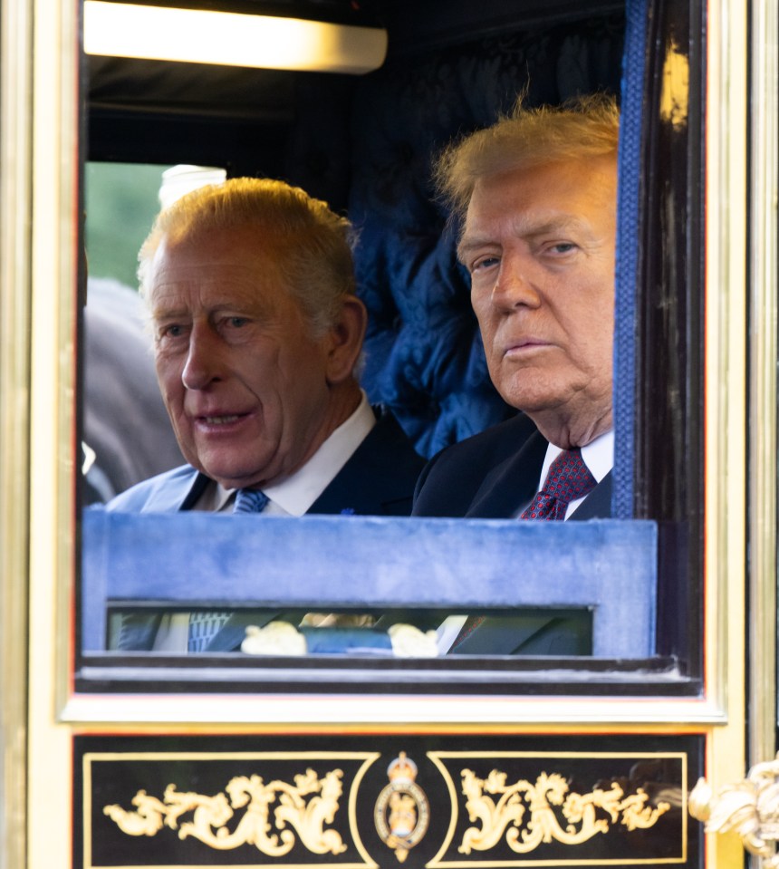 King Charles III and Donald Trump in a carriage.