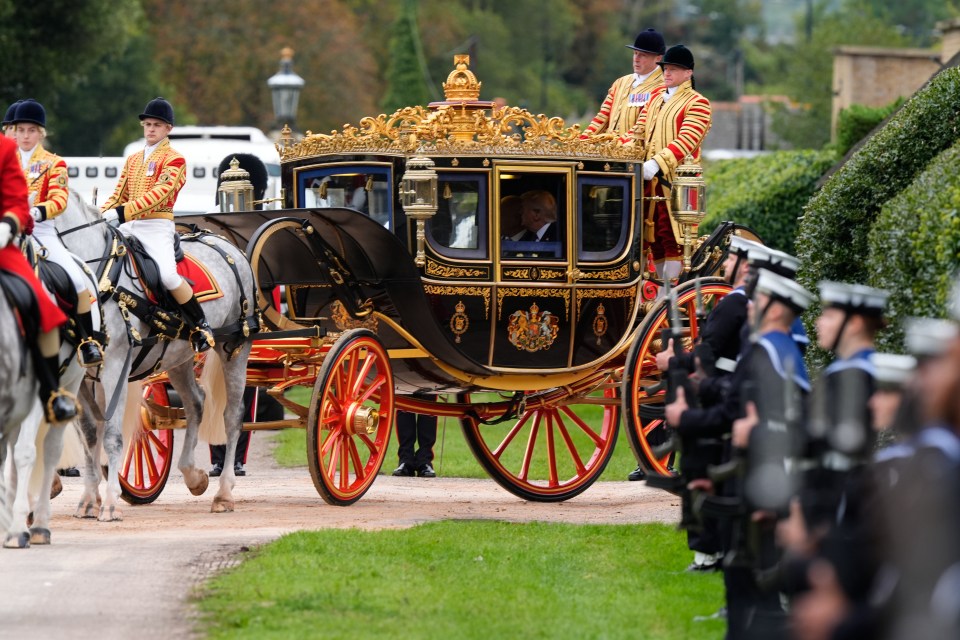 King Charles III and US President Donald Trump in a carriage procession to Windsor Castle.