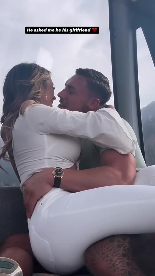 Chloe Ferry and Alex Swinney embracing, with the text "He asked me be his girlfriend" overlayed.